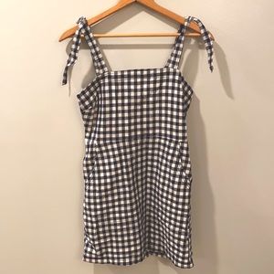 Express 100% Cotton Gingham Mini Dress with Pockets Tie Straps Spaghetti Straps